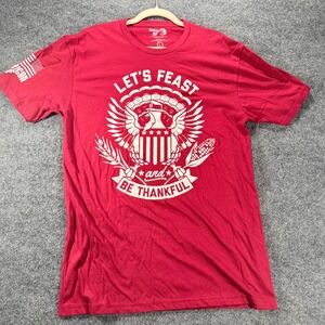 American AF Thanksgiving T Shirt Lets Feast Be Thankful Patriotic Red Large Mens